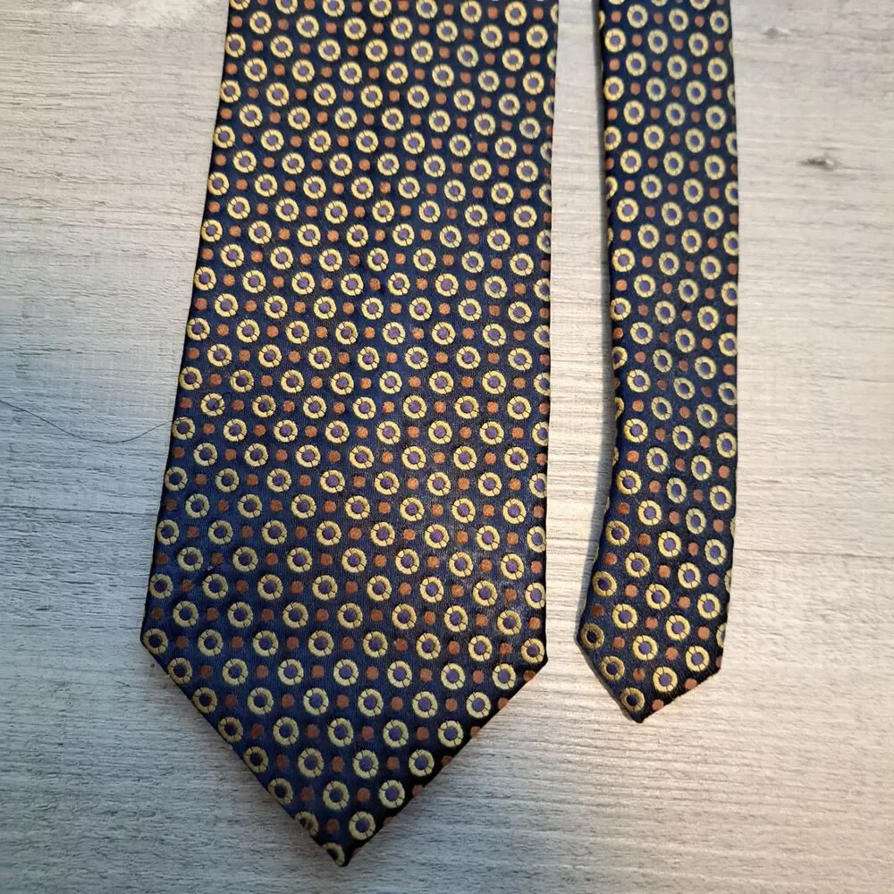 Valerio Garati Woven Geometric Blue Tan Woven Polyester‎ Tie